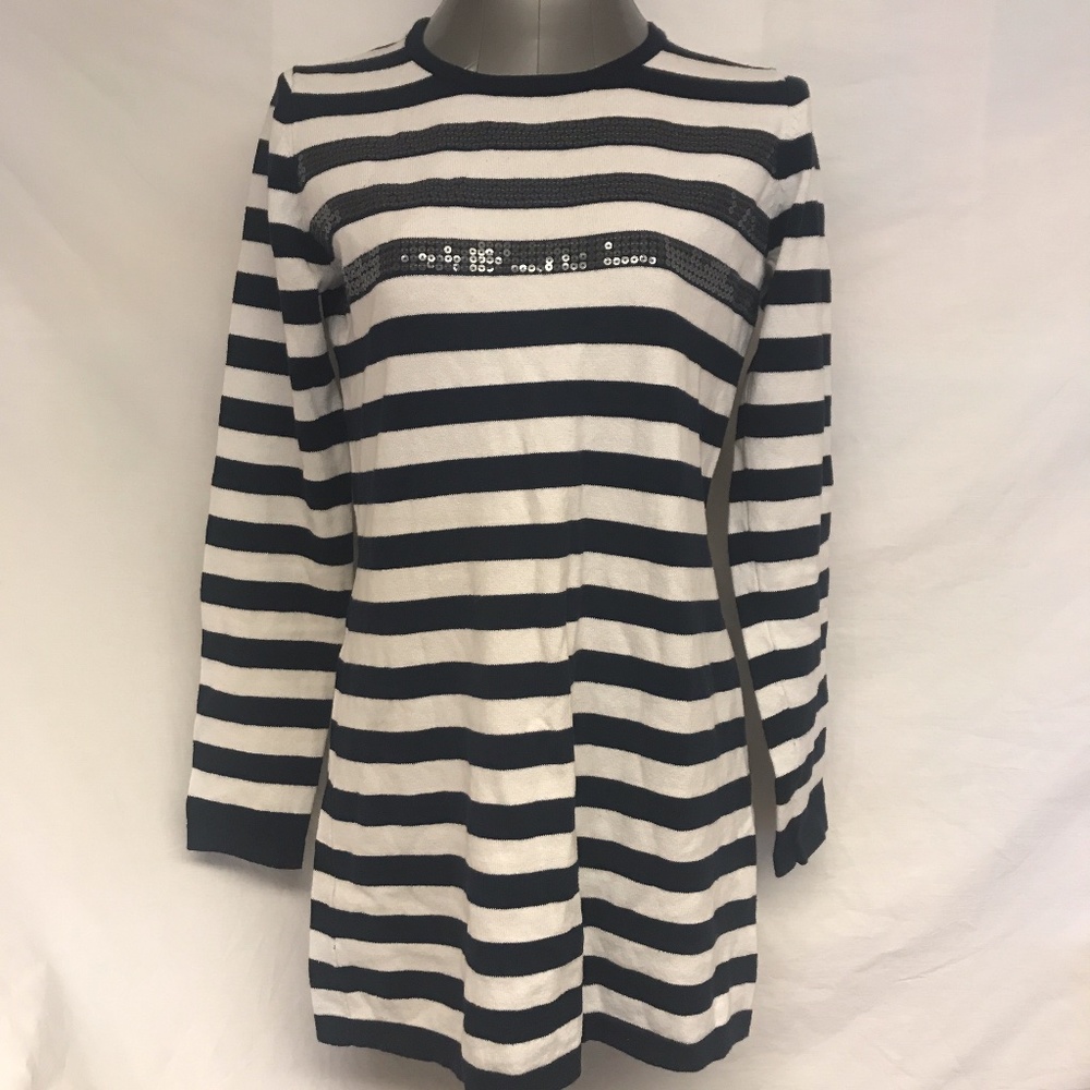 Apostrophe Striped Sequined Long Sweater - Small